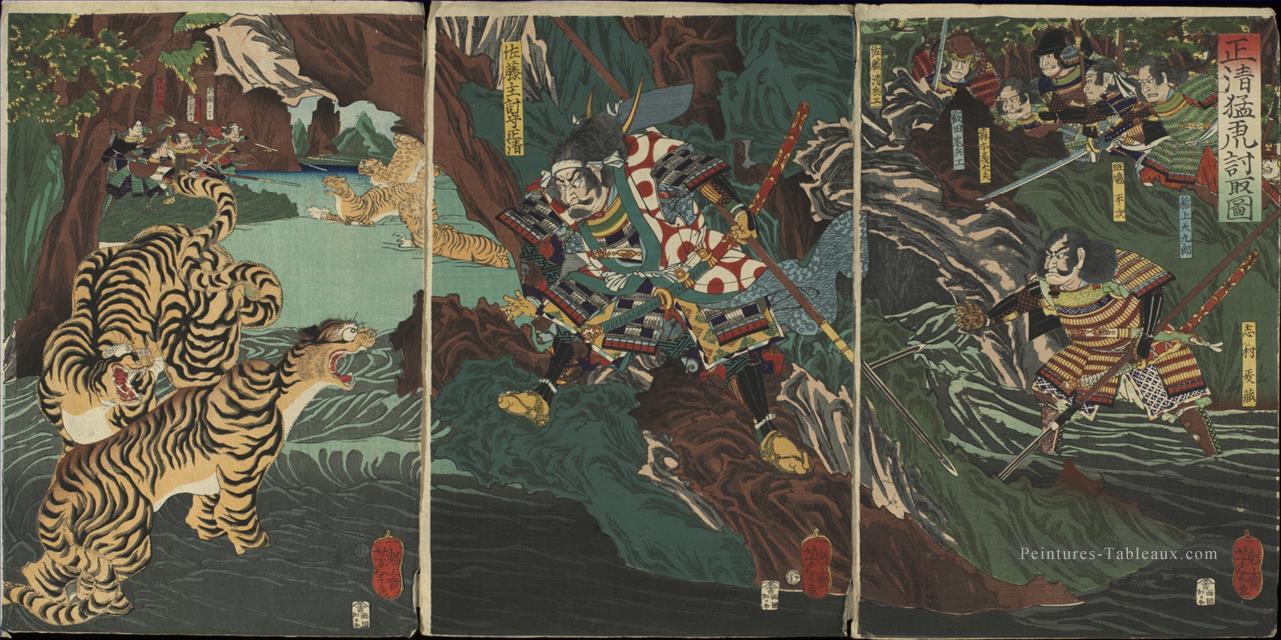Kato Kiyomasa Tigres de chasse en Corée pendant la guerre imjim Tsukioka Yoshitoshi Peintures à l'huile